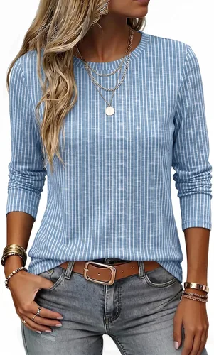 Vista 7 de Zeagoo Women Crewneck Casual Long Sleeve Tops Fall Tshirts Layer