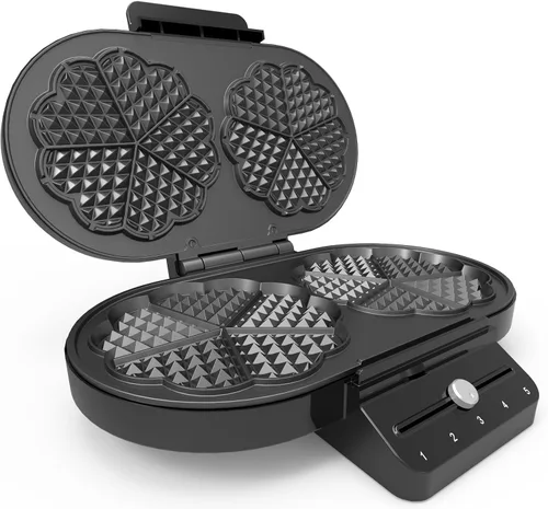 Vista 7 de Gofrera eléctrica en forma de corazón: 2 placas térmicas antiadherentes de doble cara con control de tostado ajustable de 5 ajustes