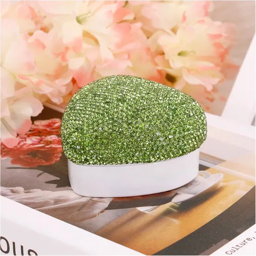 Vista 4 de Naimo Caja de anillo con forma de corazón de diamantes de imitación con luz LED, soporte de terciopelo para aretes, monedas, caja de joyería