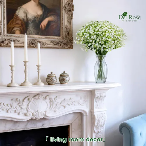 Vista 5 de Der Rose 24 flores artificiales blancas de aliento de bebé, 11 pulgadas, elegantes flores artificiales para decoración del hogar, centros de mesa