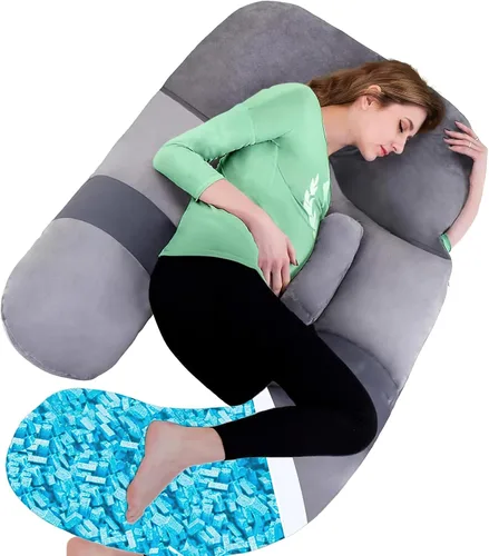 Vista 12 de Almohada corporal de espuma viscoelástica triturada, almohadas de embarazo para dormir, almohada de maternidad para mujeres embarazadas, almohada
