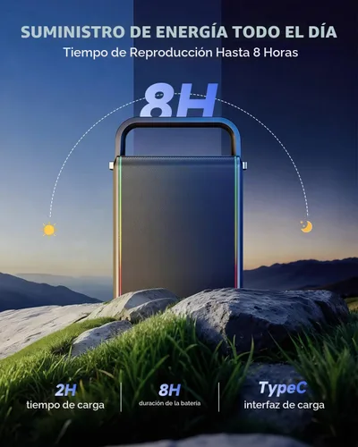 Vista 5 de Moukey MPS5 - Máquina de karaoke portátil, altavoz recargable de 200 W de potencia máxima con 2 micrófonos inalámbricos y correa, compatible con BT