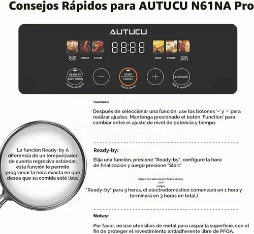 Vista 6 de Olla de cocción lenta de 7 cuartos de galón Revestimiento de cerámica programable sin PFOA, vaporizador, salteado, función de calentamiento