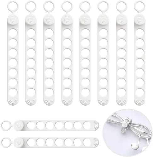 Vista 9 de ORICO Bridas de silicona para cables, organizador de cables de datos reutilizable con diseño de hebilla de bloqueo, envolturas de cable de alta
