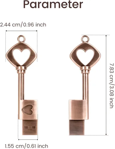 Vista 3 de BorlterClamp Memoria Stick Retro Metal Love Heart Key Drive de 32 GB USB 2.0 Flash Drive