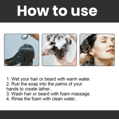 Vista 5 de Jabón negro para el cabello sin canas, 2 piezas con ingredientes herbales como extracto de ginseng, polvo de carbón y semillas de sésamo