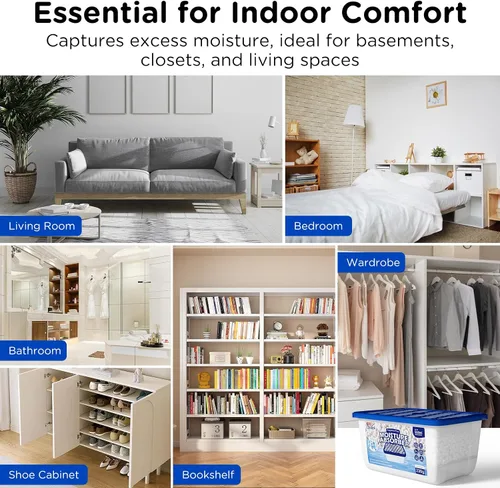 Vista 7 de W&E Choice Absorbedores de humedad, cajas de absorción de humedad portátiles para tu baño, armario y automóvil, deshumidificador sin fragancia, Azul