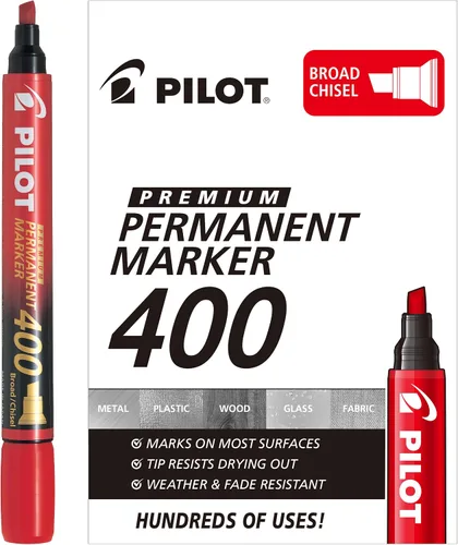 Vista 6 de PILOT Premium 400 marcadores permanentes, punta de cincel de punta ancha, tinta negra, caja de 12 unidades (SA4-BLK)