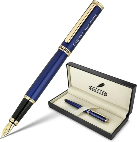 Vista 21 de BEILUNER - Pluma estilográfica azul, detalles de oro de 24 quilates azul&dorado