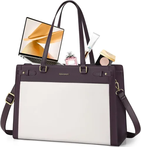 Vista 9 de Bolso para laptop RAINSMORE para mujer de 15.6 pulgadas, bolsa de mano y hombro fabricada en cuero vegano PU, impermeable, maletín de diseñador