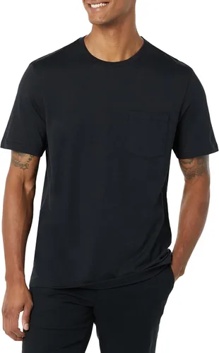 Vista 5 de Tienda Essentials Camisetas para hombre, ajuste regular, manga corta, bolsillo con cuello redondo, paquete de 2