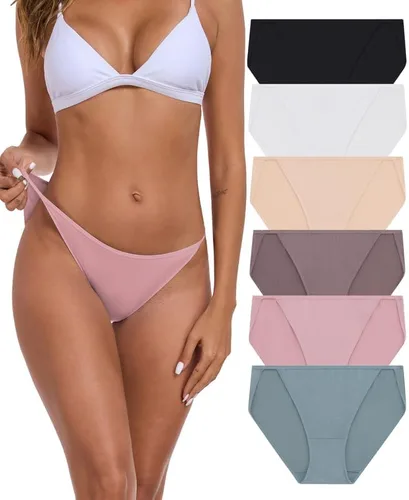 Vista 16 de ANLIQI Ropa interior de bikini de corte alto para mujer, suave, modal, de tiro bajo, no se ve, tallas grandes, paquete múltiple