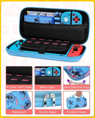Vista 4 de Xinocy for Nintendo Switch OLED 9 in 1 Storage Accessories Kit with Travel Carrying Case+Switch Protective Cover+Game Case Holder+Strap+Sticker+2
