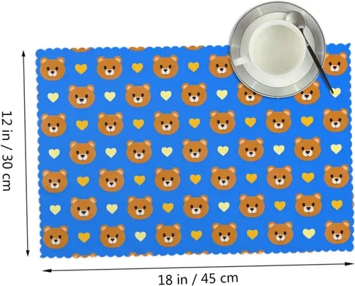 Vista 2 de Rectangular Placemats Set of 4, Heat Resistant Bear Llove Printed Kitchen Dining Table Mats