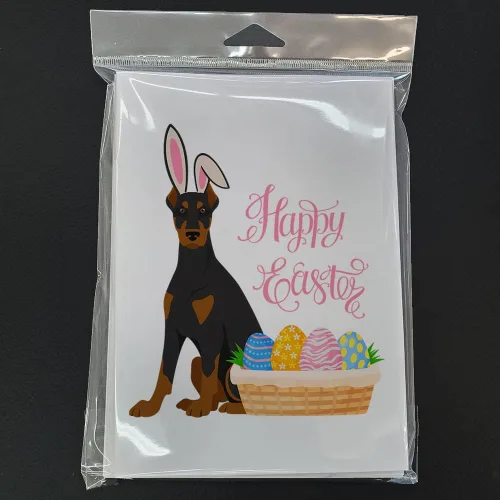 Vista 3 de Caroline's Treasures WDK5021GCA7P - Tarjetas de felicitación y sobres de Pascua de Doberman Pinscher negro y bronceado, paquete de 8 tarjetas