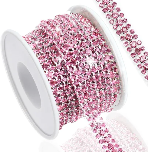 Vista 8 de Cadena de diamantes de imitación de 3 yardas con 3 filas para manualidades, cadena de cierre de diamantes de imitación plateada para hacer joyas