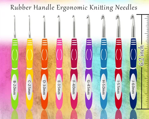 Vista 2 de Looen Juego de 61 piezas de ganchos de ganchillo ergonómicos, 22 tamaños (0.75 mm-10 mm), con estuche para manos artríticas, agujas de ganchillo