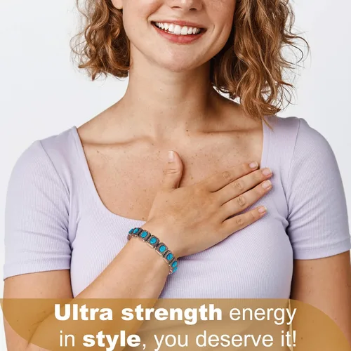 Vista 2 de MagVIVACE Pulsera de cobre para mujer y articulación, pulseras magnéticas turquesa con imanes, regalos de joyería para el día de la madre, Metal