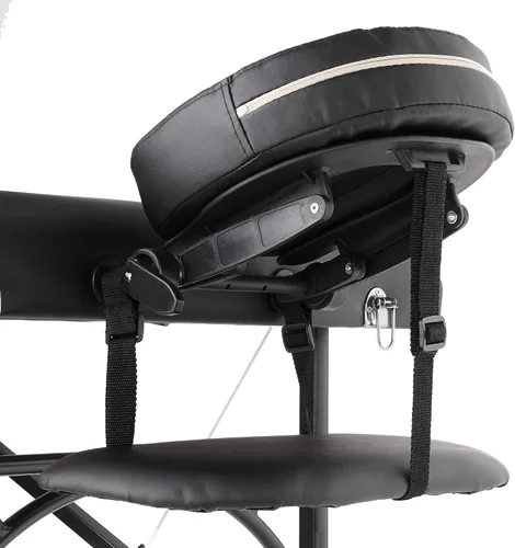 Vista 5 de Saloniture Mesa de masaje profesional portátil ligera de tres pliegues con patas de aluminio, incluye reposacabezas, soporte facial, reposabrazos