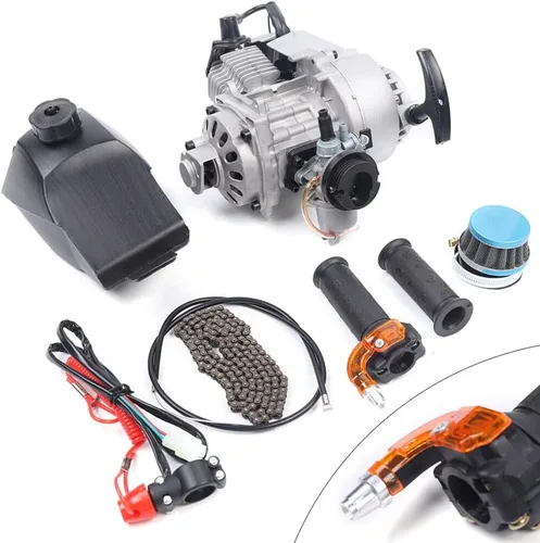 Vista 2 de Kit de motor de motor de 49 CC de 2 tiempos con tanque de combustible, cilindro único para minicicleta, motocross, ATV, scooter, color plateado