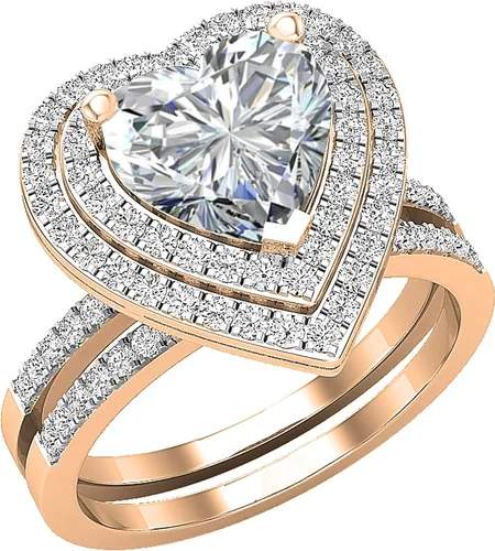 Vista 22 de Dazzlingrock Collection Juego de anillos de compromiso de doble halo con diamantes naturales redondos y piedras preciosas creadas en laboratorio