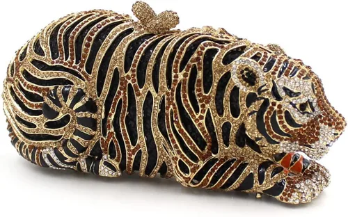 Vista 3 de Tngan Bolso de mano con forma de tigre para mujer, bolso de mano con diamantes de imitación brillantes para fiesta de graduación
