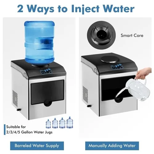 Vista 2 de ARLIME - Máquina para hacer hielo con dispensador de agua, máquina de hielo de encimera 2 en 1 con canasta de almacenamiento de 5 libras, 2 formas