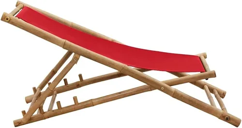 Vista 3 de vidaXL Silla de cubierta roja de bambú y lona Respaldo ajustable Patio, playa, campamento Resistente a la intemperie y duradera Diseño Rojo