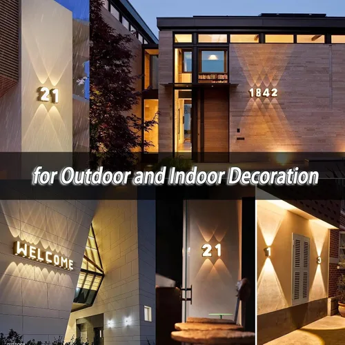 Vista 2 de Aplique de pared con letras para exteriores, aplique de pared LED, blanco cálido, impermeable, iluminación exterior para decoración de casa Letra A