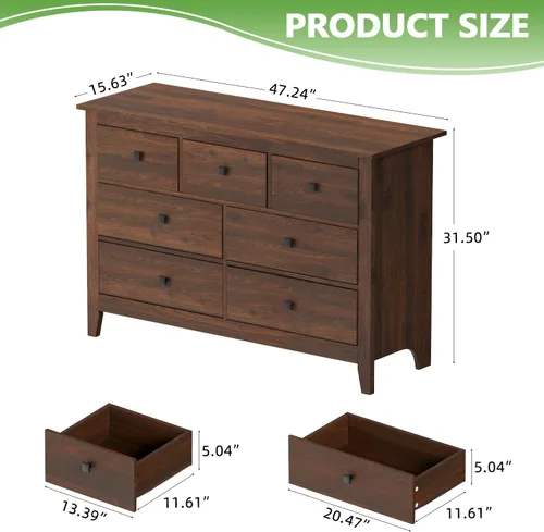 Vista 2 de Vikiullf Cómoda de 7 cajones – Cómoda de granja para dormitorio, cómoda rústica de madera, armario de almacenamiento para dormitorio, sala de estar