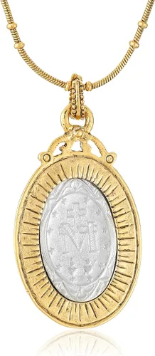Vista 2 de Inspirations" - Collar con colgante de medallón de María de cristal bañado en oro de 14 quilates y tono plateado, Cristal, No es una piedra preciosa