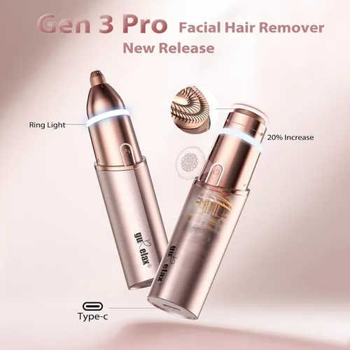 Vista 5 de Removedor de vello facial para mujeres (Gen 3 Pro), recortador facial de cejas, dispositivo de depilación 2 en 1 de lujo para cara, labios, nariz