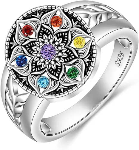Vista 9 de Fenthring Anillo de chakra mandala para mujer, joyería de yoga y flor de Mandala-101-Chapado en oro