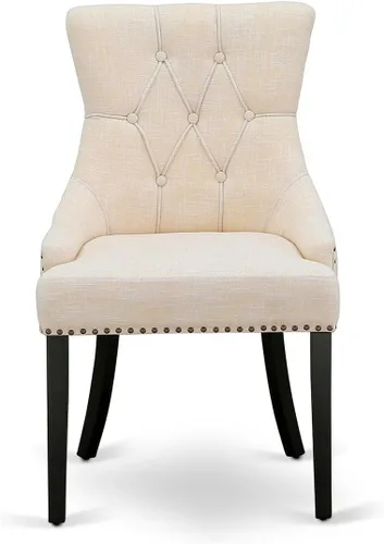 Vista 4 de East West Furniture FRP1T02 Friona Parson - Juego de 2 sillas de comedor con botones copetudos y ribete de cabeza de clavo, color beige claro, juego