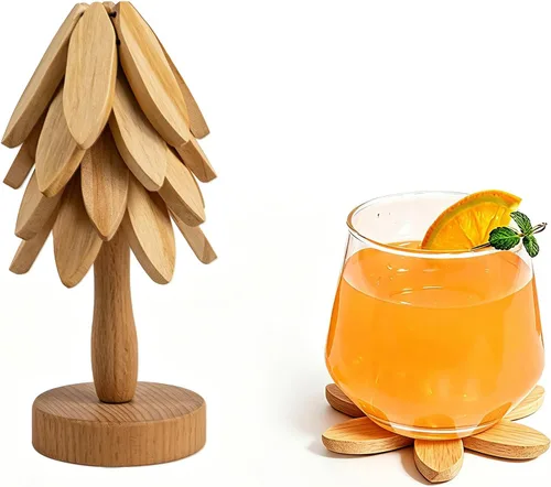 Vista 9 de Yuoyar - Juego de salvamanteles de madera en forma de árbol para mesa de café, cocina