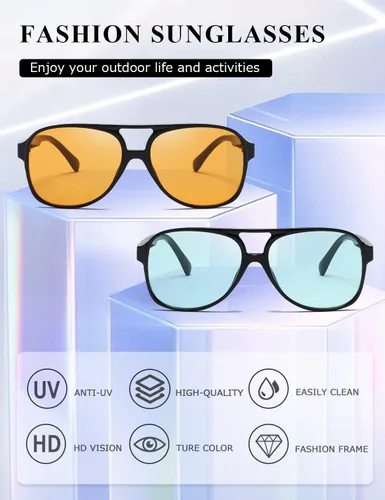 Vista 6 de Gafas de sol clásicas vintage estilo aviador para mujeres y hombres, montura grande retro de los años 70