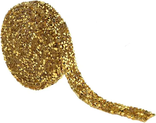 Vista 10 de Hahiyo Cinta de diamantes de imitación de cristal, pegamento térmico, reutilizable, elástico, rollo de malla brillante, 1 yarda, palo de planchar