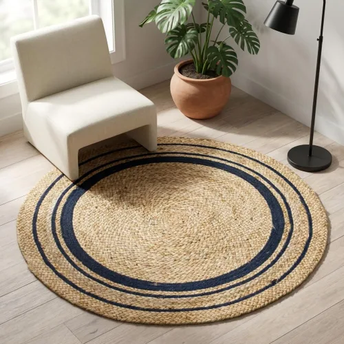 Vista 11 de Unique Loom Colección de yute trenzado de calidad clásica, tejida a mano con diseño costero, 2 pies 0 pulgadas x 3 pies 0 pulgadas, natural/azul