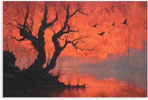 Vista 27 de JDBeehpy Spooky Halloween Cemetery Scene Wall Art Jack - O' - Lanterns Poster Mysterious Night Sky Frame Canvas Print PaintingCreepy Decor Mural