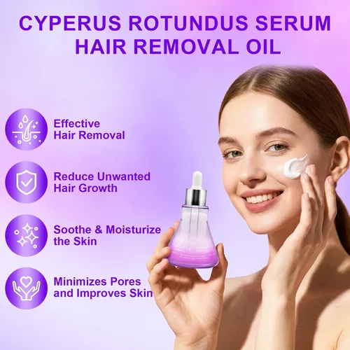 Vista 2 de Cyperus Rotundus Skin Serum Oil, Natural Hair Removal & Shaving Oil for Women, Effectively Reduces Unwanted Hair & Prevents Hair Regrowth