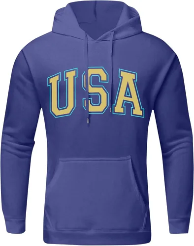 Vista 4 de XIAXOGOOL Sudaderas ligeras con capucha para hombre, talla grande, estampado de letras de EE. UU., casual, manga larga, sudadera sin botones