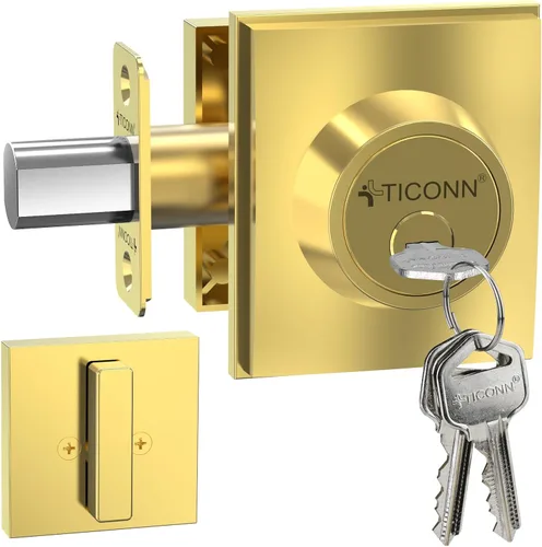 Vista 14 de TICONN Juego de manijas para puerta delantera doble, palanca de puerta cuadrada de servicio pesado y combo de cerrojo de cilindro único para puertas