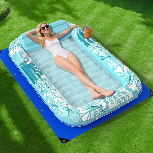 Vista 15 de Flotador inflable para tumbona de piscina, 70 x 46 pulgadas, flotadores de piscina para adultos con almohada, flotador de balsa para bañera Azul
