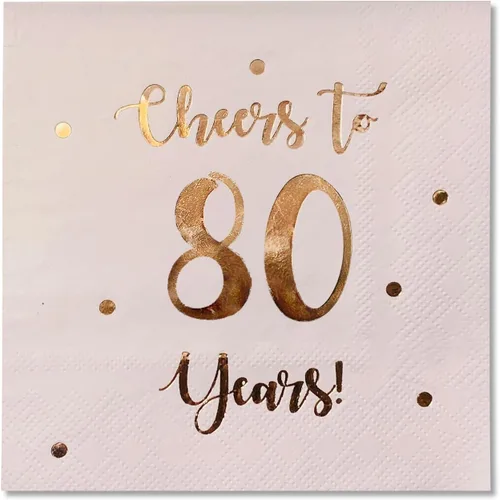 Vista 11 de Servilletas de cóctel de Cheers to 80 años, decoraciones de feliz cumpleaños n.° 80 para hombres y mujeres, decoraciones de fiesta de aniversario