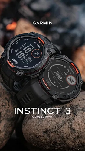 Vista 2 de Garmin Instinct 3 45mm, pantalla con carga solar, reloj inteligente GPS resistente para exteriores, bisel reforzado con metal, linterna incorporada