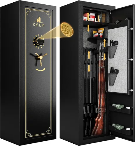 Vista 7 de KAER 15 Caja Fuerte Ensamblada - Caja Fuerte Biométrica de Huella Dactilar para Rifles y Pistolas, Caja Fuerte Grande para Rifles Largos y Escopetas