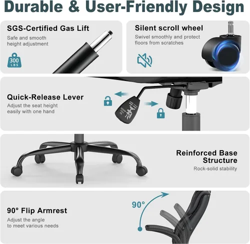 Vista 7 de Silla de Oficina Ejecutiva AnyGod, Sillas de Escritorio Ergonómicas y Cómodas para Computadora con Reposabrazos Abatibles, Soporte Lumbar, Respaldo