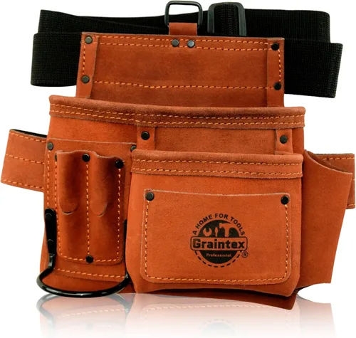 Vista 15 de Graintex 5 Pocket Suede Leather Tool Belt/Bag, Multipurpose Leather Tool Belt for Women and Men, Ideal for Construction, Electrician, Handymen Beige