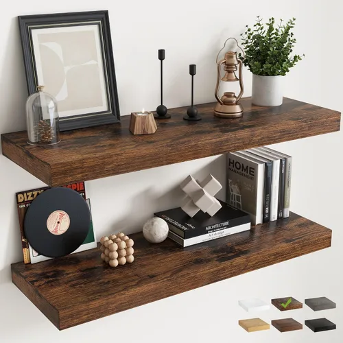 Vista 37 de Juego de 2 estantes flotantes de 16 pulgadas para pared, estantes de baño de grano de madera de 12 pulgadas de profundidad con soportes invisibles