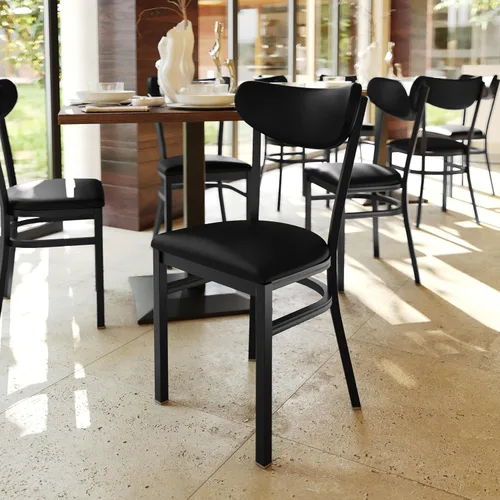 Vista 6 de Flash Furniture Wright - Juego de 2 sillas de comedor comerciales, respaldo de vinilo negro, asiento de vinilo negro, 500 libras, marco de acero